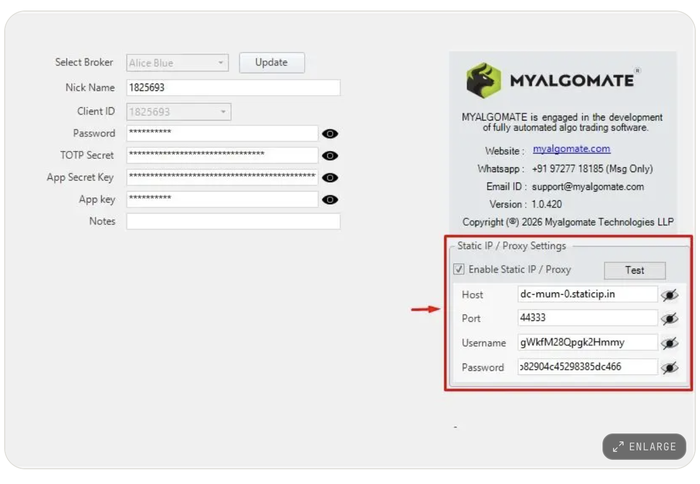 A successful test - the IP shown here is what you should whitelist on your broker's API portal.