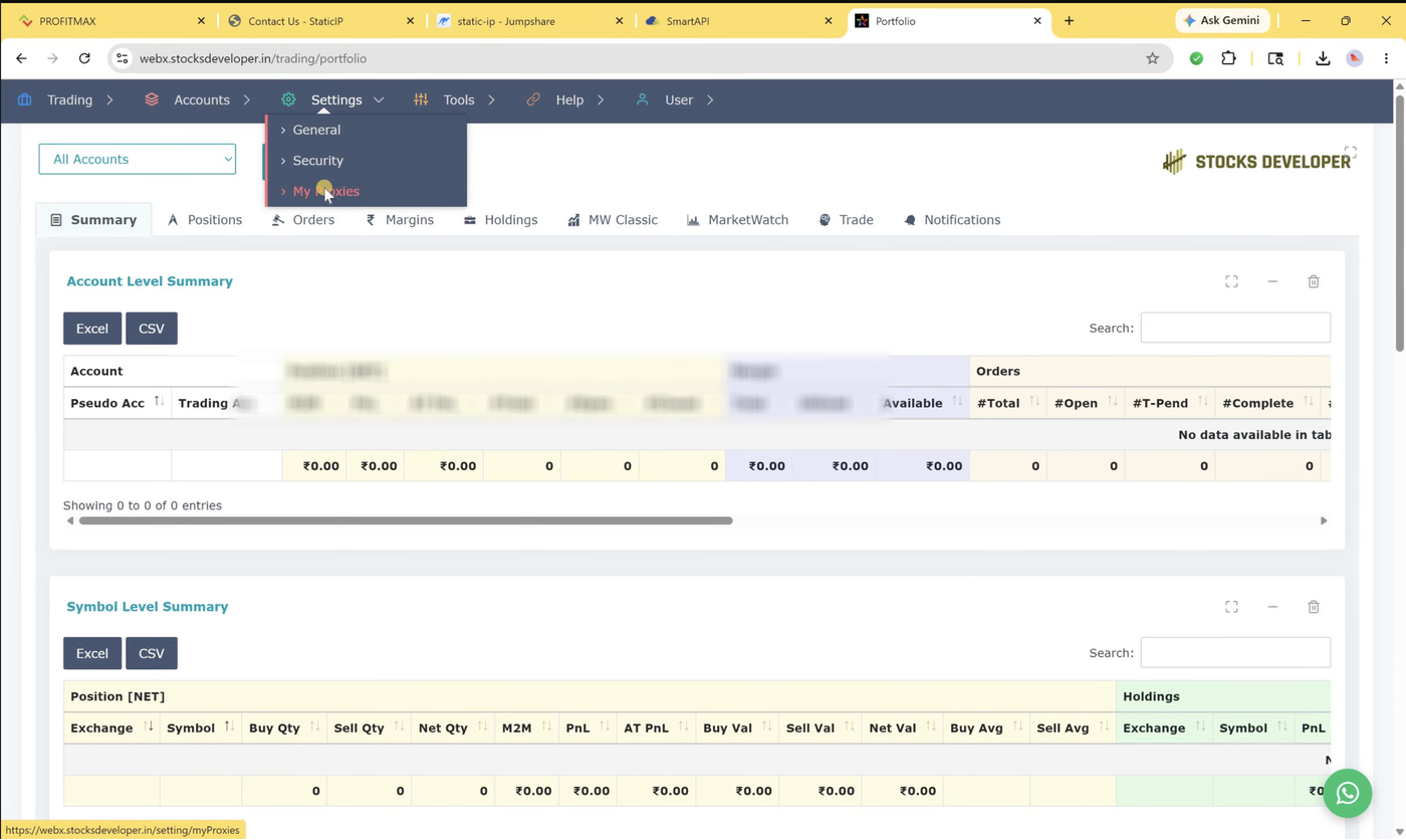 My Proxies stores your proxy details once - you can reuse the same saved proxy across multiple trading accounts.