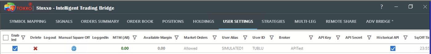 Each row in User Settings is one linked broker account.